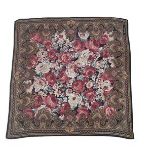 Lauren Ralph Lauren Floral Paisley Brown /Red  Silk Scarf 21"x21"  Japan